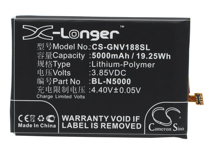 3.85V, 5000mAh, Li-Polymer Battery fits Gionee, V188, V188s, 19.25Wh