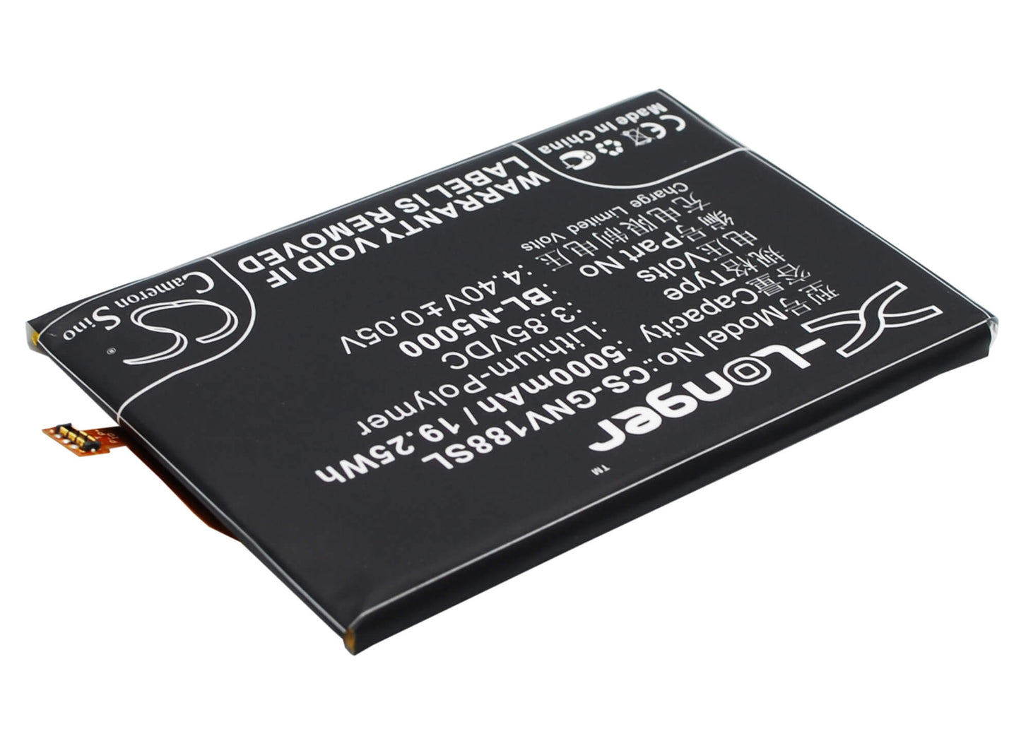 3.85V, 5000mAh, Li-Polymer Battery fits Gionee, V188, V188s, 19.25Wh