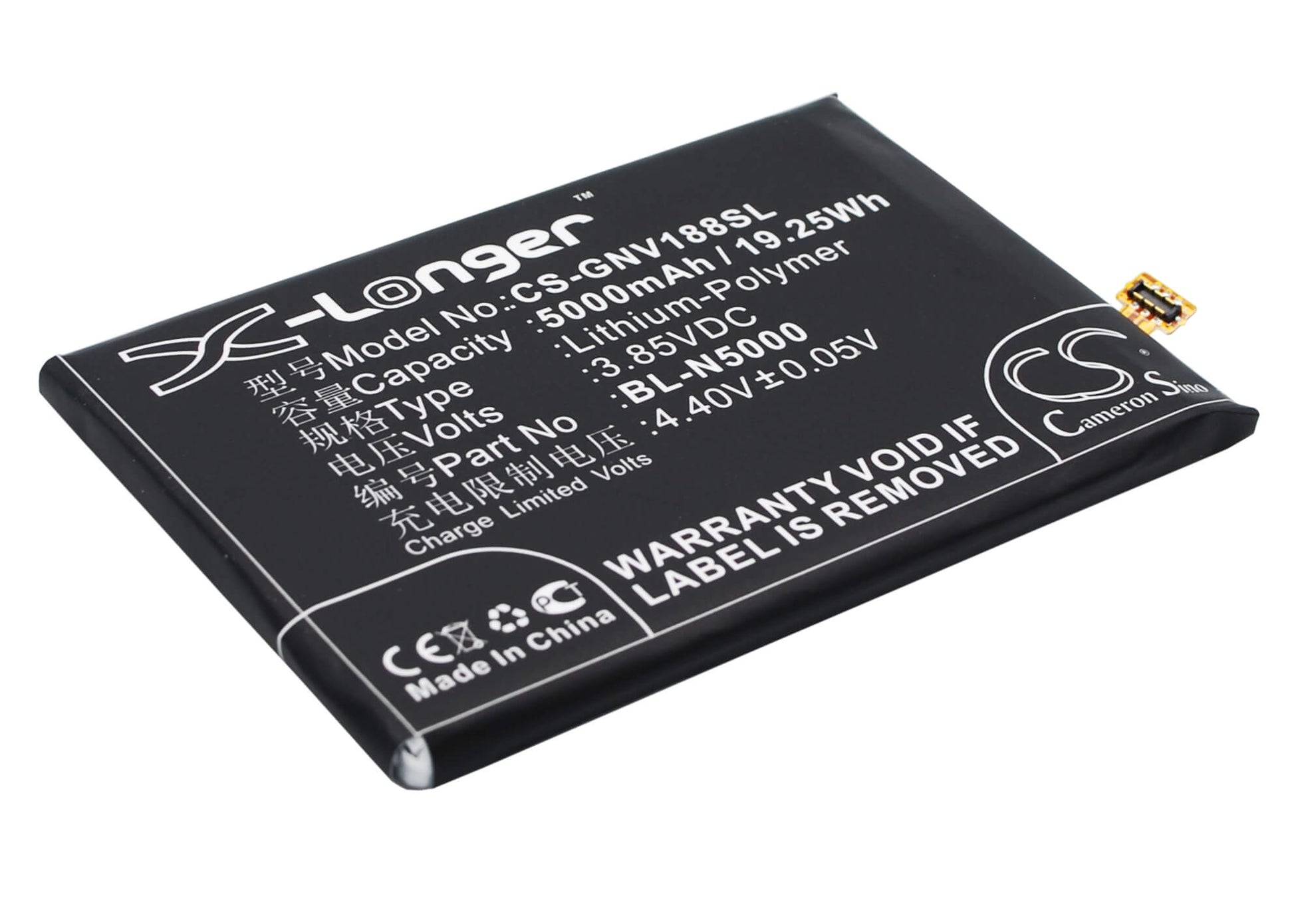 3.85V, 5000mAh, Li-Polymer Battery fits Gionee, V188, V188s, 19.25Wh