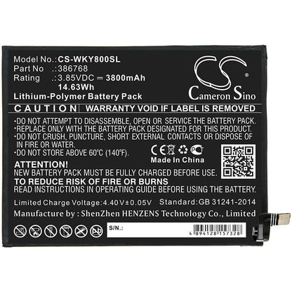 3.85V, 3800mAh, Li-Polymer Battery fits Wiko, W-v720, Y80, 14.63Wh