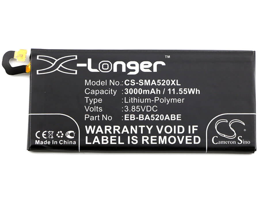 3.85V, 3000mAh, Li-Polymer Battery fits Samsung, Galaxy A5 2017, Sm-a520f, 11.55Wh