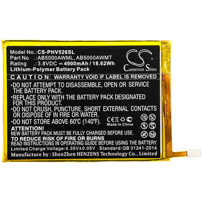 3.8V, 4900mAh, Li-Polymer Battery fits Philips, Ctv526, V526, 18.62Wh