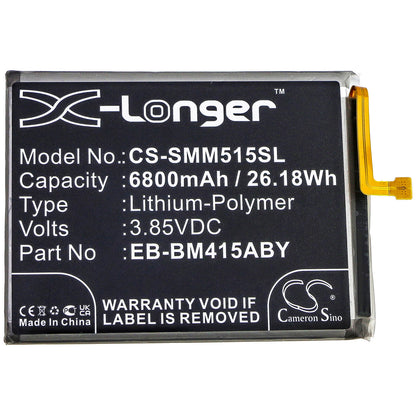 3.85V, 6800mAh, Li-Polymer Battery fits Samsung, Galaxy M51, Sm-m515, 26.18Wh