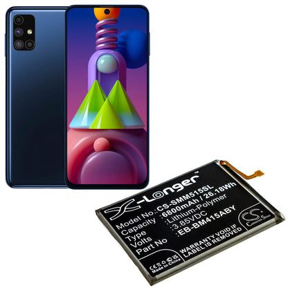 3.85V, 6800mAh, Li-Polymer Battery fits Samsung, Galaxy M51, Sm-m515, 26.18Wh