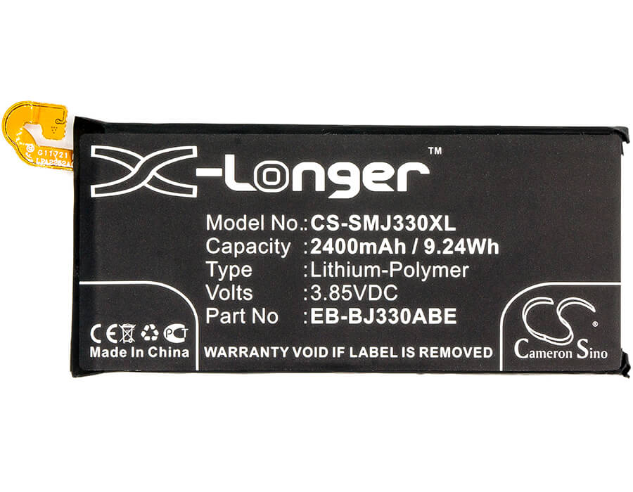 3.85V, 2400mAh, Li-Polymer Battery fits Samsung, Galaxy J3 2017, Galaxy J3 2017 Td-lte, 9.24Wh