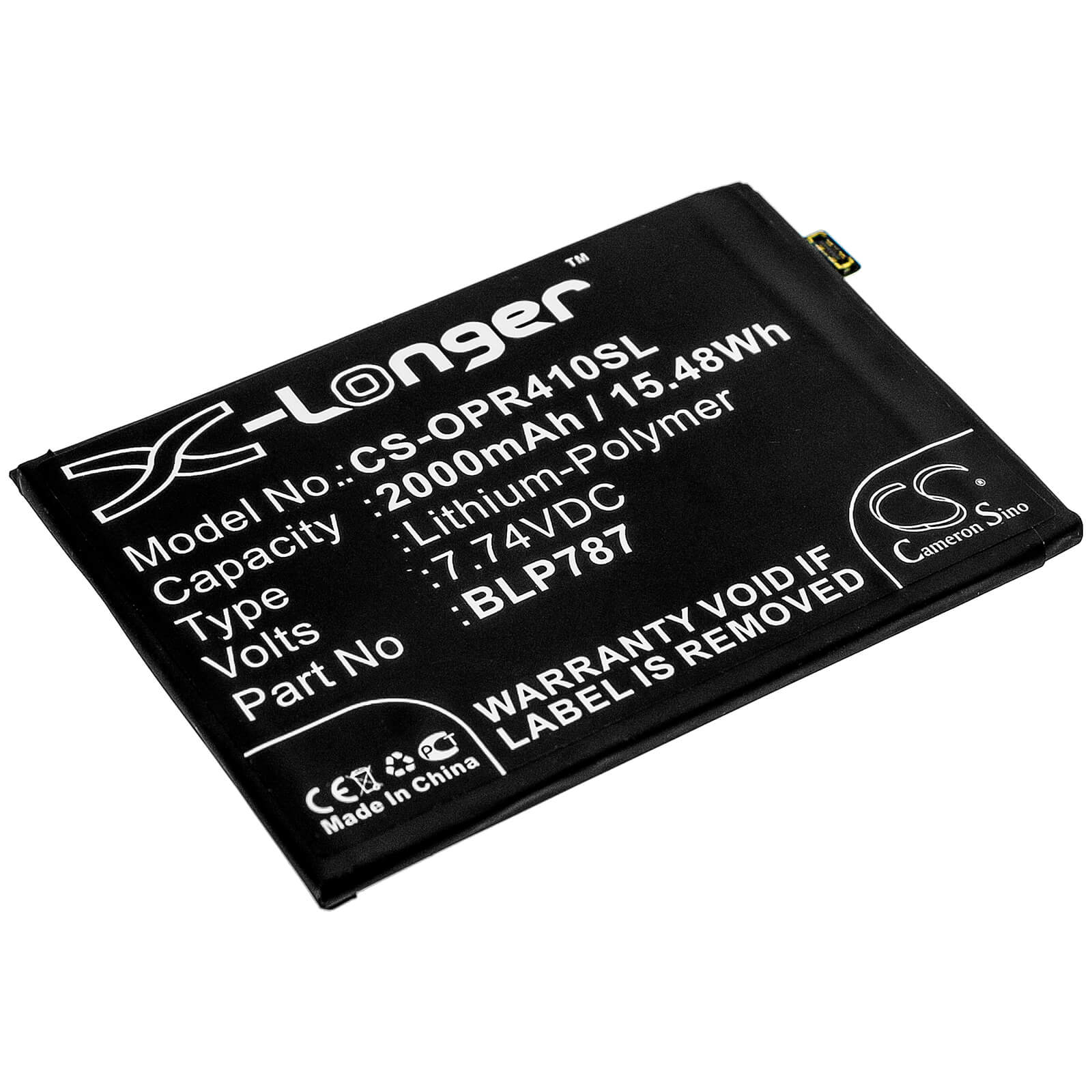 7.74V, 2000mAh, Li-Polymer Battery fits Oppo, Cph2109, Reno4 Pro 4g, 15.48Wh