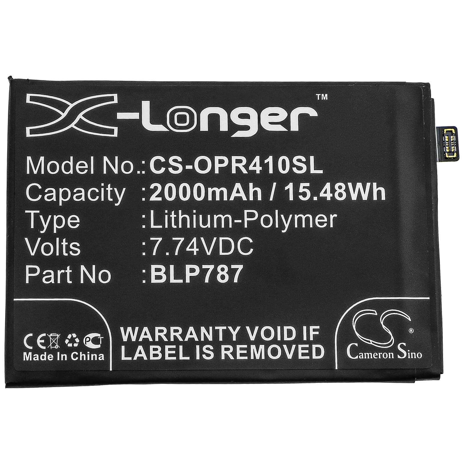 7.74V, 2000mAh, Li-Polymer Battery fits Oppo, Cph2109, Reno4 Pro 4g, 15.48Wh