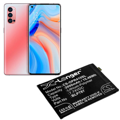 7.74V, 2000mAh, Li-Polymer Battery fits Oppo, Cph2109, Reno4 Pro 4g, 15.48Wh