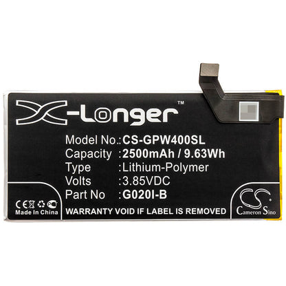 3.85V, 2500mAh, Li-Polymer Battery fits Google, G020m, Pixel 4, 9.625Wh