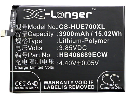 3.85V, 3900mAh, Li-Polymer Battery fits Huawei, Ascend Xt2, Dub-l21, 15.015Wh