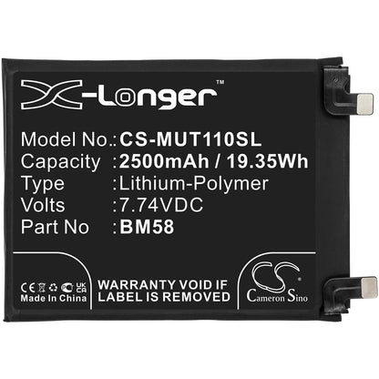 7.74V, 2500mAh, Li-Polymer Battery fits Xiaomi, 2107113sg, Mi 11t Pro 5g, 19.35Wh
