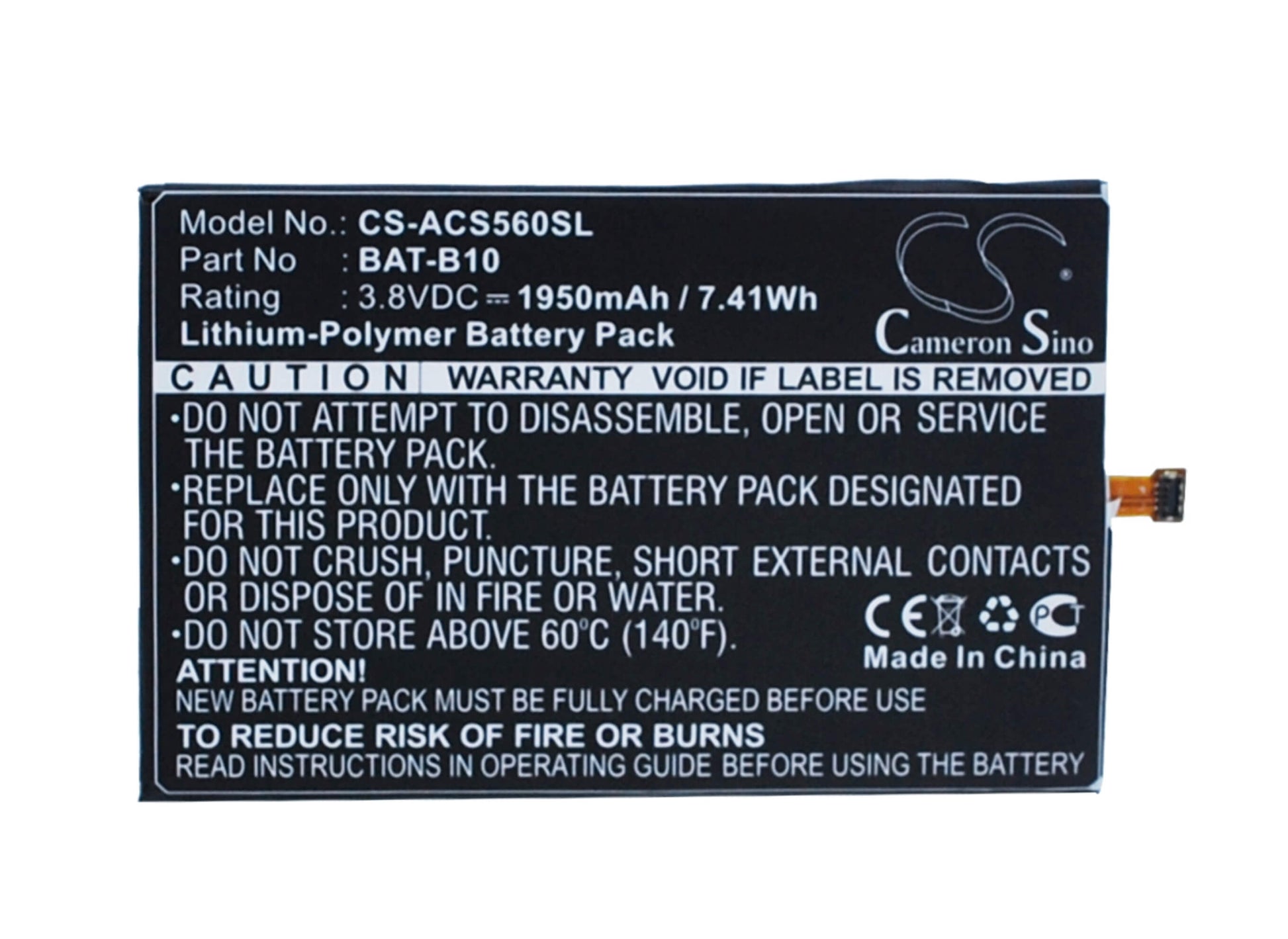 3.8V, 1950mAh, Li-Polymer Battery fits Acer, Liquid Jade, Liquid Jadeplus, 7.41Wh