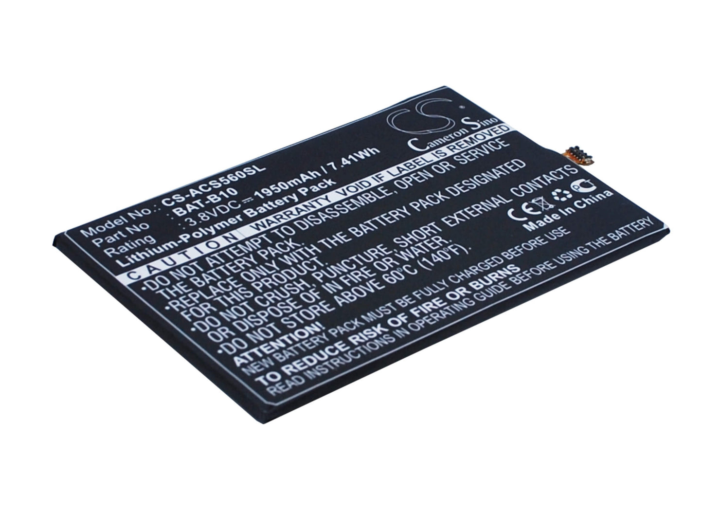 3.8V, 1950mAh, Li-Polymer Battery fits Acer, Liquid Jade, Liquid Jadeplus, 7.41Wh