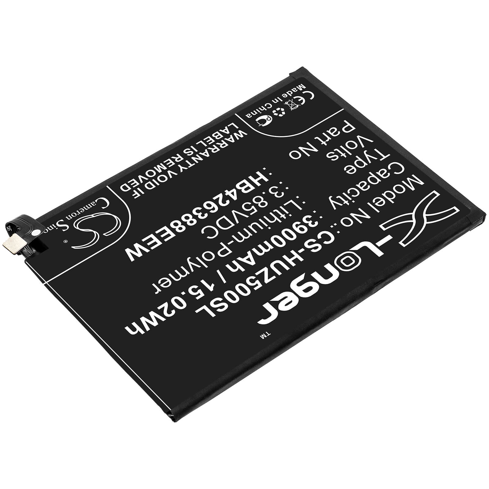 3.85V, 3900mAh, Li-Polymer Battery fits Huawei, Changxiang 20 Pro, Dvc-an00, 15.015Wh