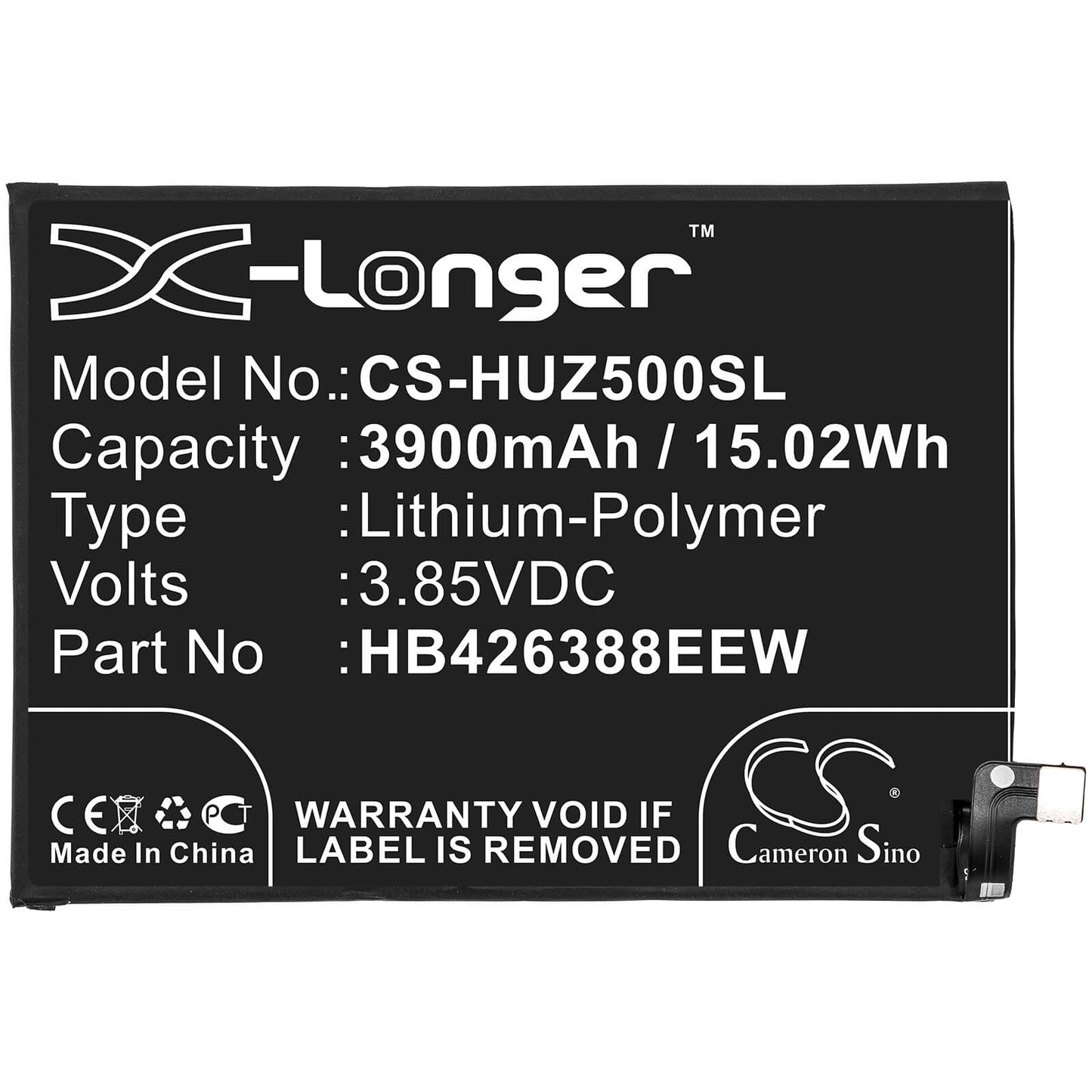 3.85V, 3900mAh, Li-Polymer Battery fits Huawei, Changxiang 20 Pro, Dvc-an00, 15.015Wh