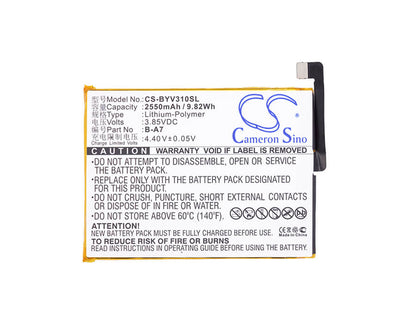 3.85V, 2550mAh, Li-Polymer Battery fits Bbk, Vivo V3 A, Vivo V3m A, 9.8175Wh
