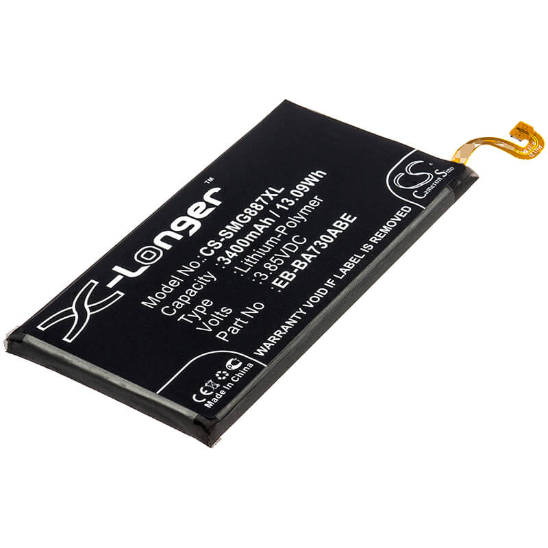 3.85V, 3400mAh, Li-Polymer Battery fits Samsung, Galaxy A7 2018, Galaxy A8+ 2018, 13.09Wh