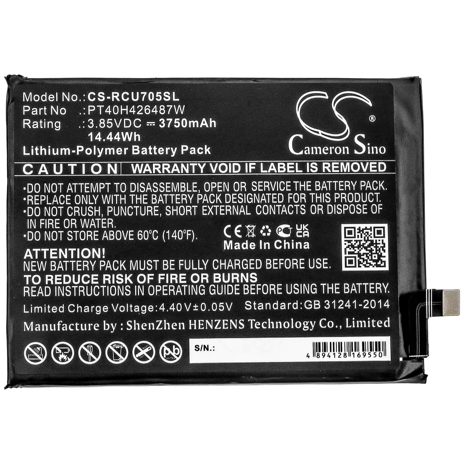 3.85V, 3750mAh, Li-Polymer Battery fits At&t, Radiant Max, U705aa, 14.4375Wh