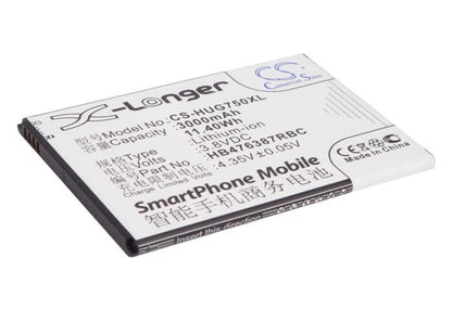 3.8V, 3000mAh, Li-ion Battery fits Huawei, Ascend G750, Ascend G750-t00, 11.4Wh