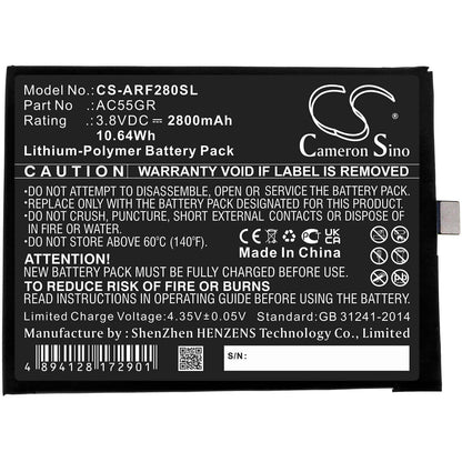 3.8V, 2800mAh, Li-Polymer Battery fits Archos, 5.5 Hero V3, Bsf28, 10.64Wh