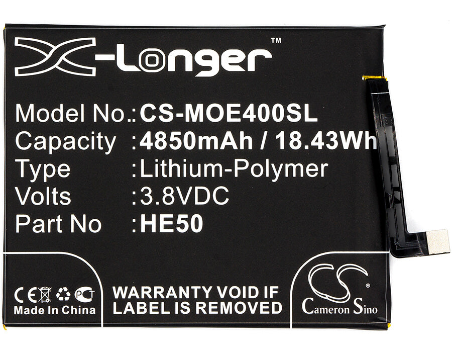 3.8V, 4850mAh, Li-Polymer Battery fits Motorola, Moto E4 Plus, Moto E5 Plus, 18.43Wh