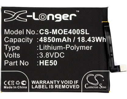 3.8V, 4850mAh, Li-Polymer Battery fits Motorola, Moto E4 Plus, Moto E5 Plus, 18.43Wh