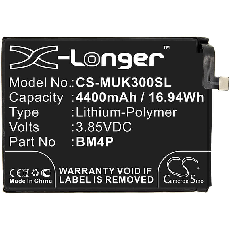 3.85V, 4400mAh, Li-Polymer Battery fits Redmi, K30, K30 5g, 16.94Wh
