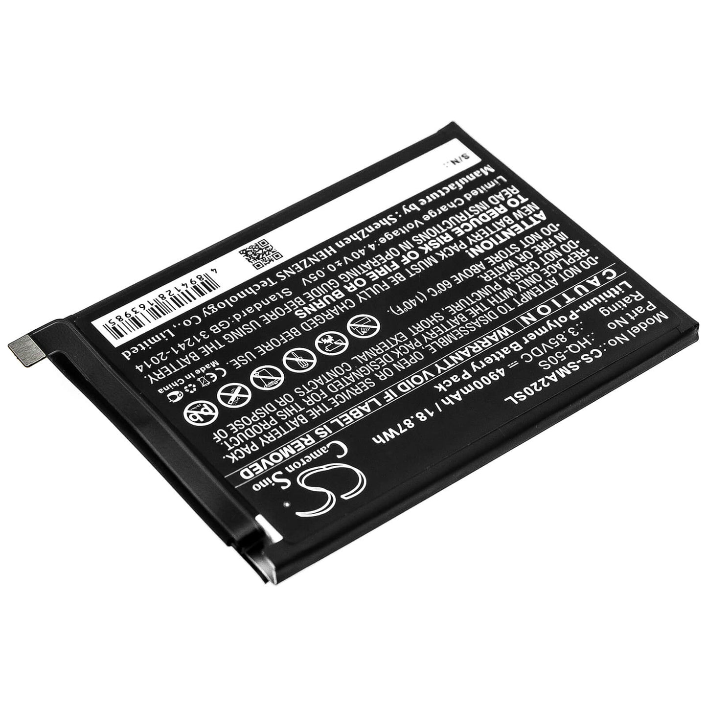 3.85V, 4900mAh, Li-Polymer Battery fits Samsung, Galaxy A02, Galaxy A02 2021, 18.865Wh