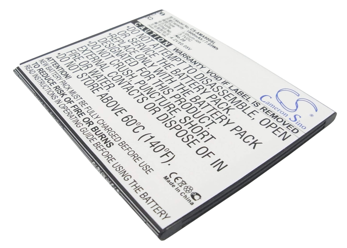 3.7V, 1900mAh, Li-ion Battery fits Amoi, 862w, A900t, 7.03Wh