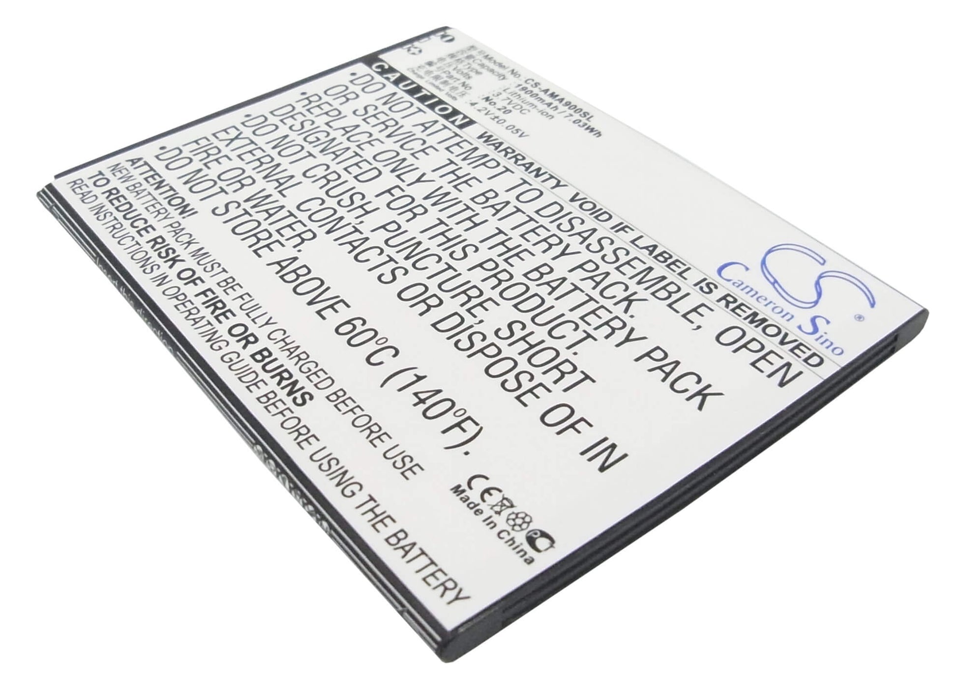 3.7V, 1900mAh, Li-ion Battery fits Amoi, 862w, A900t, 7.03Wh