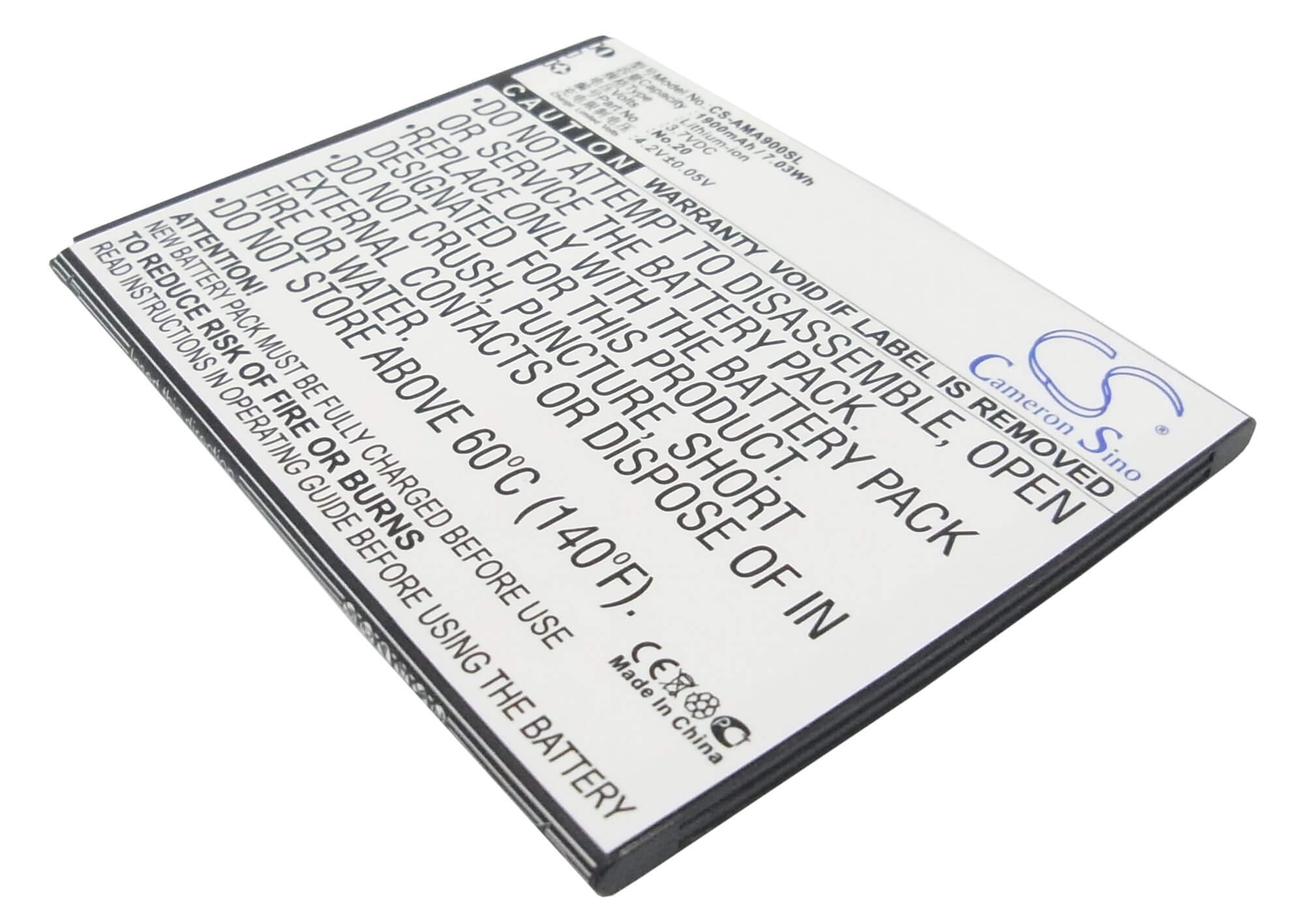3.7V, 1900mAh, Li-ion Battery fits Amoi, 862w, A900t, 7.03Wh