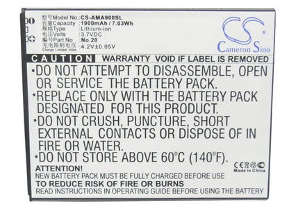 3.7V, 1900mAh, Li-ion Battery fits Amoi, 862w, A900t, 7.03Wh