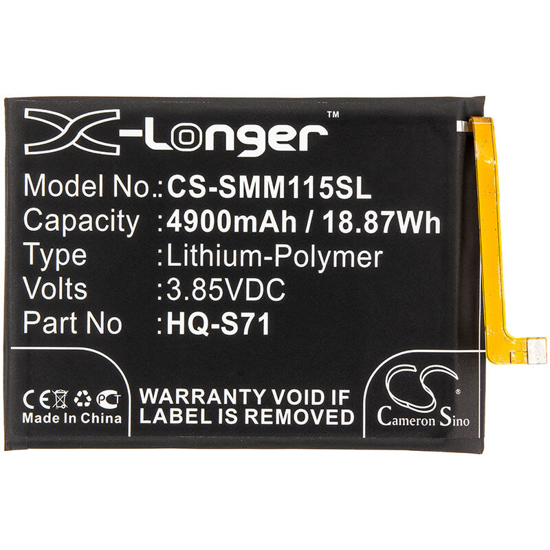 3.85V, 4900mAh, Li-Polymer Battery fits Samsung, Galaxy M11, Galaxy M11 2020, 18.865Wh
