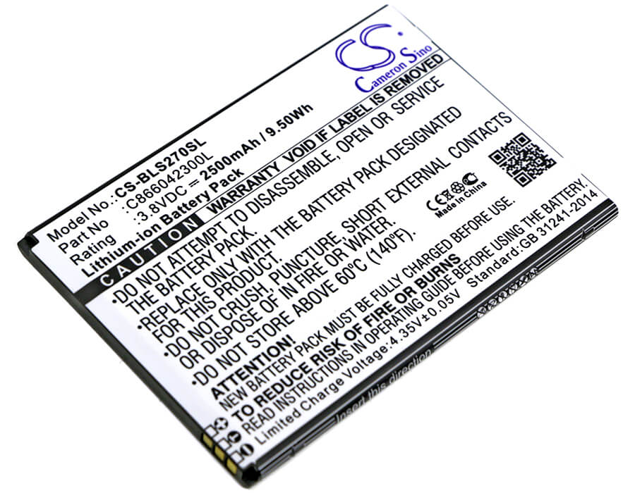 3.8V, 2500mAh, Li-ion Battery fits Blu, S270q, Studio C 8.8, 9.5Wh