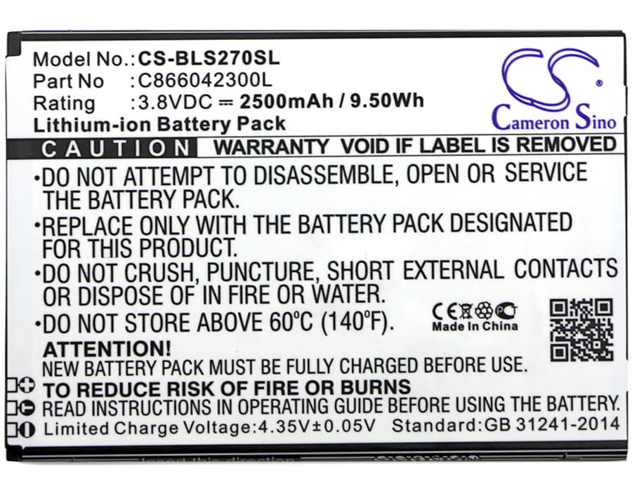 3.8V, 2500mAh, Li-ion Battery fits Blu, S270q, Studio C 8.8, 9.5Wh