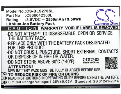 3.8V, 2500mAh, Li-ion Battery fits Blu, S270q, Studio C 8.8, 9.5Wh