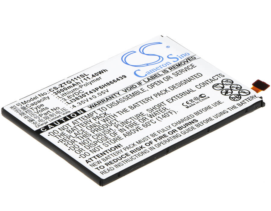 3.8V, 3000mAh, Li-Polymer Battery fits Zte, G111, N9518, 11.4Wh