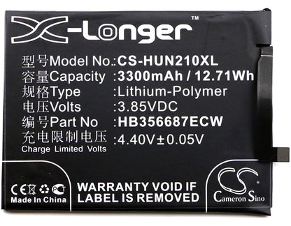 3.85V, 3300mAh, Li-Polymer Battery fits Huawei, Bac-al00, Bac-l23, 12.705Wh