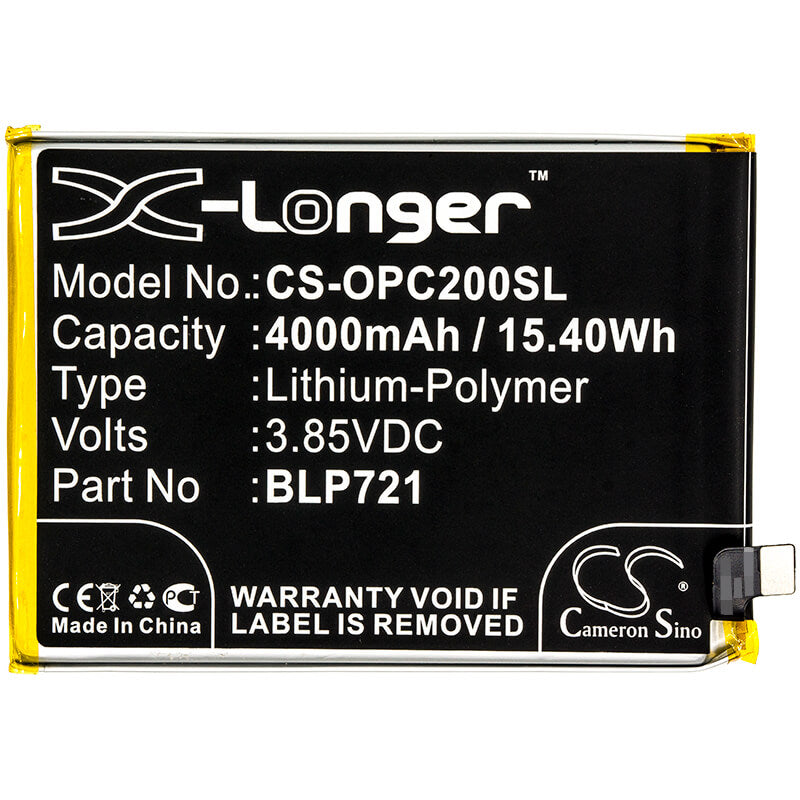 3.85V, 4000mAh, Li-Polymer Battery fits Oppo, R1941, Realme C2, 15.4Wh