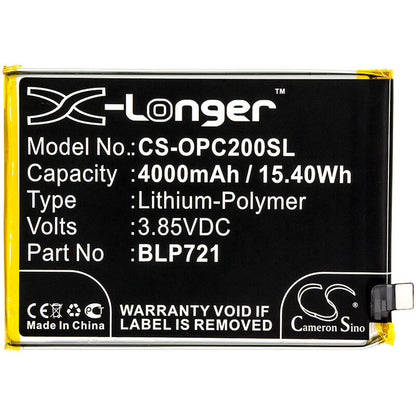3.85V, 4000mAh, Li-Polymer Battery fits Oppo, R1941, Realme C2, 15.4Wh