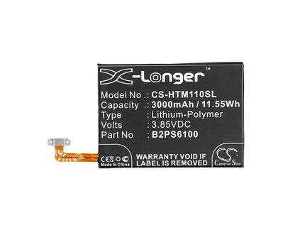 3.85V, 3000mAh, Li-Polymer Battery fits Htc, 10 4g Lte, 10 Lifestyle, 11.55Wh