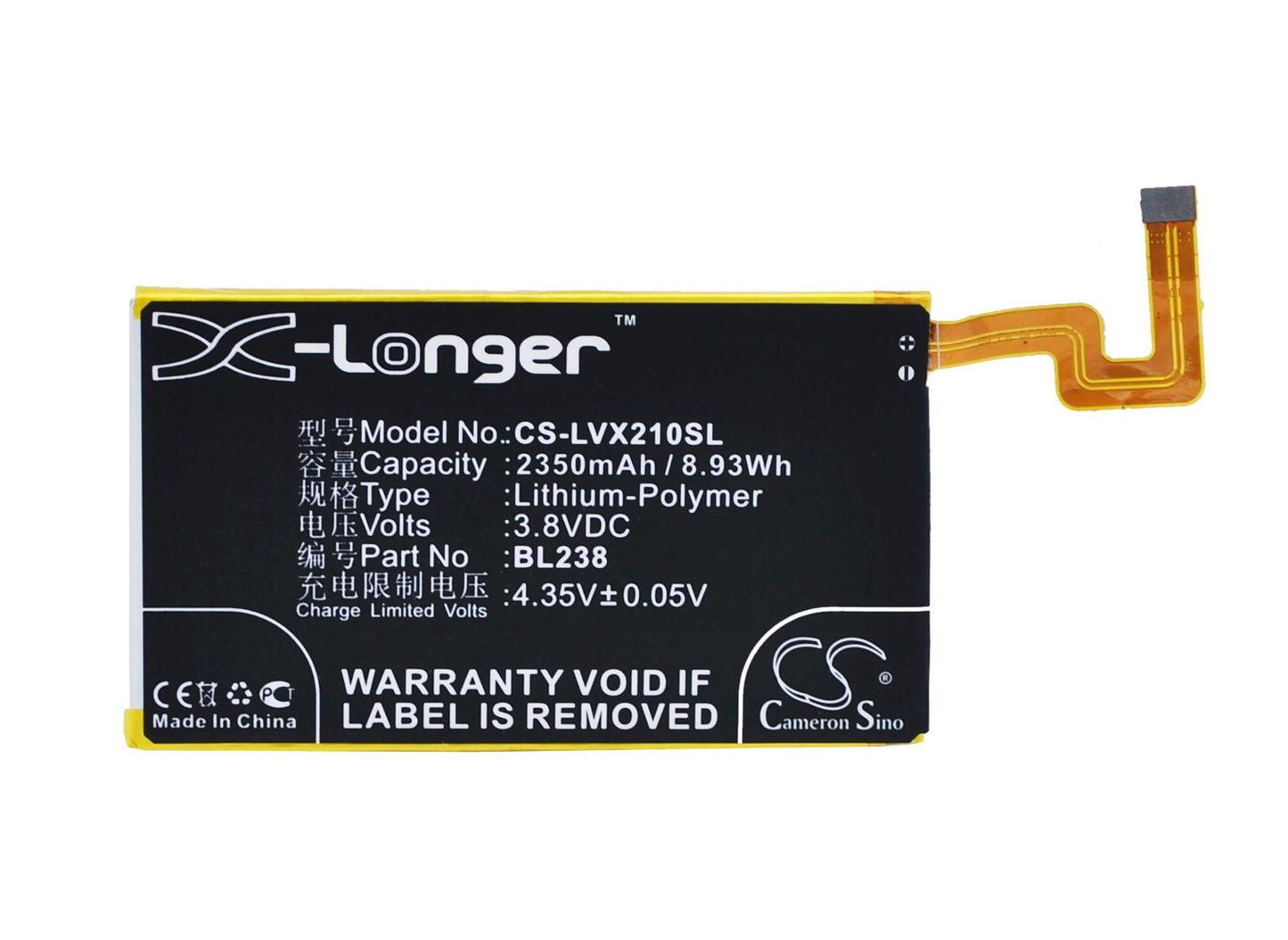 3.8V, 2350mAh, Li-Polymer Battery fits Lenovo, Vibe X2pt5, 8.93Wh