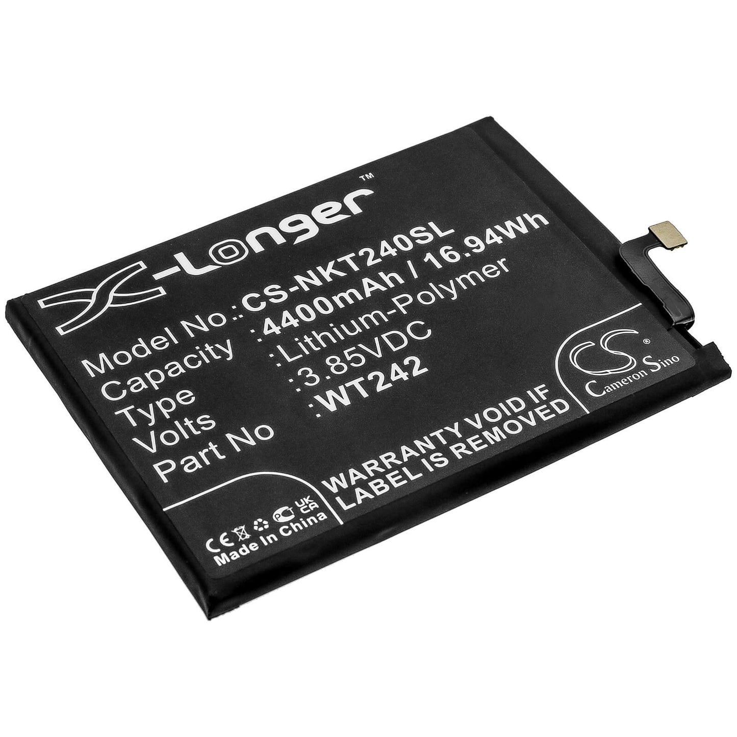 3.85V, 4400mAh, Li-Polymer Battery fits Nokia, Nokia 2.4, Ta-1270, 16.94Wh