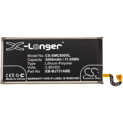 3.85V, 3000mAh, Li-Polymer Battery fits Samsung, C8 Duos Td-lte, Galaxy C8 Duos, 11.55Wh