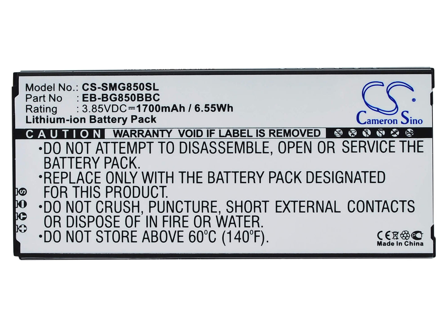 3.85V, 1700mAh, Li-ion Battery fits Samsung, Galaxy Alpha, Galaxy Alpha Lte-a, 6.545Wh