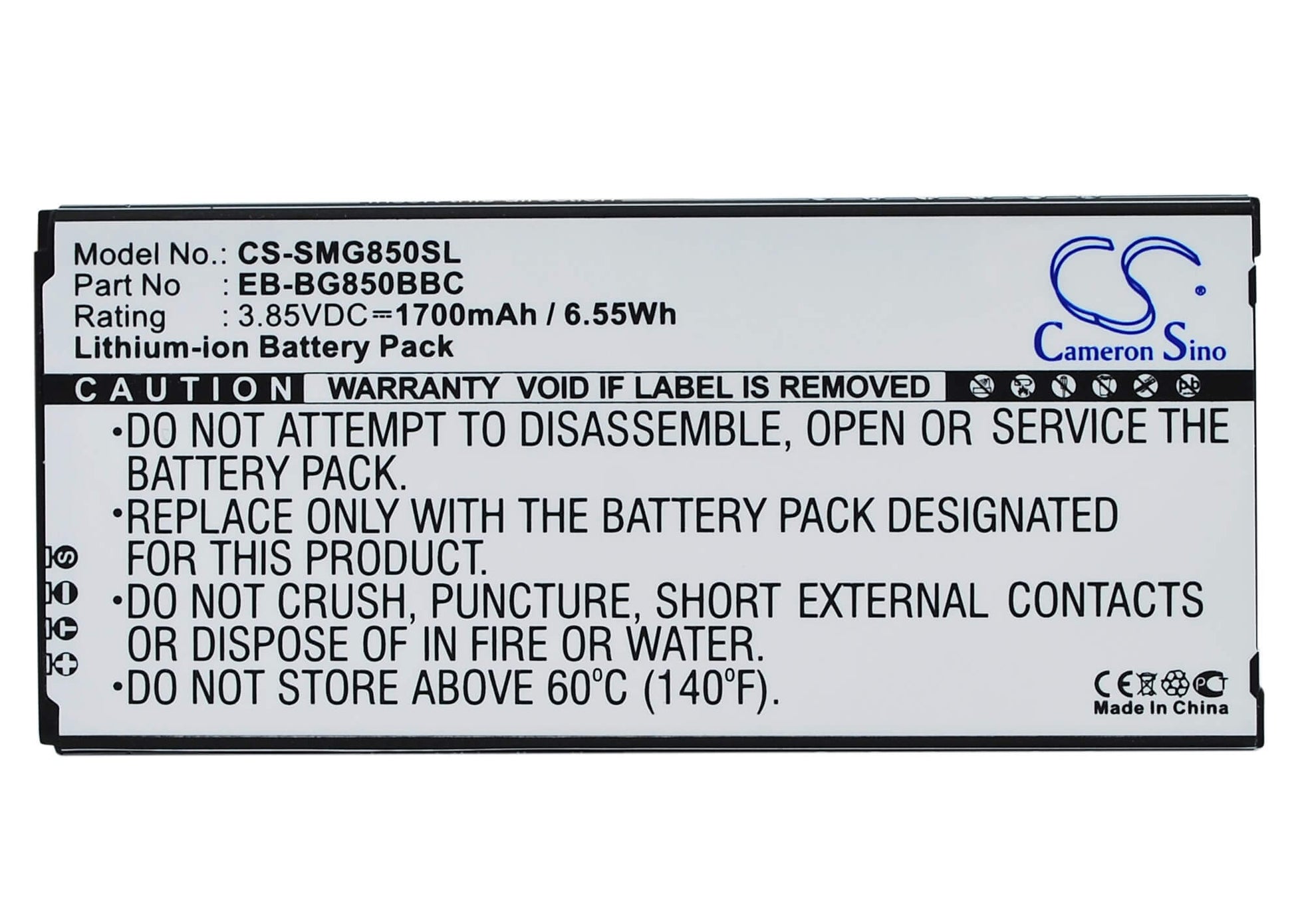 3.85V, 1700mAh, Li-ion Battery fits Samsung, Galaxy Alpha, Galaxy Alpha Lte-a, 6.545Wh