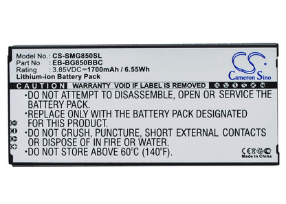 3.85V, 1700mAh, Li-ion Battery fits Samsung, Galaxy Alpha, Galaxy Alpha Lte-a, 6.545Wh