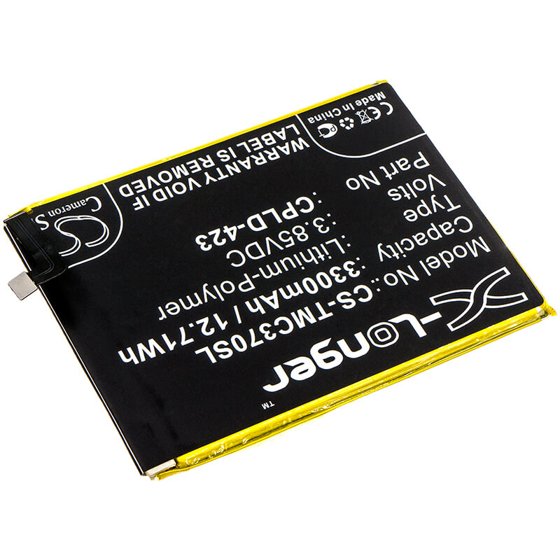 3.85V, 3300mAh, Li-Polymer Battery fits T-mobile, C3701a, Revvl Plus, 12.705Wh