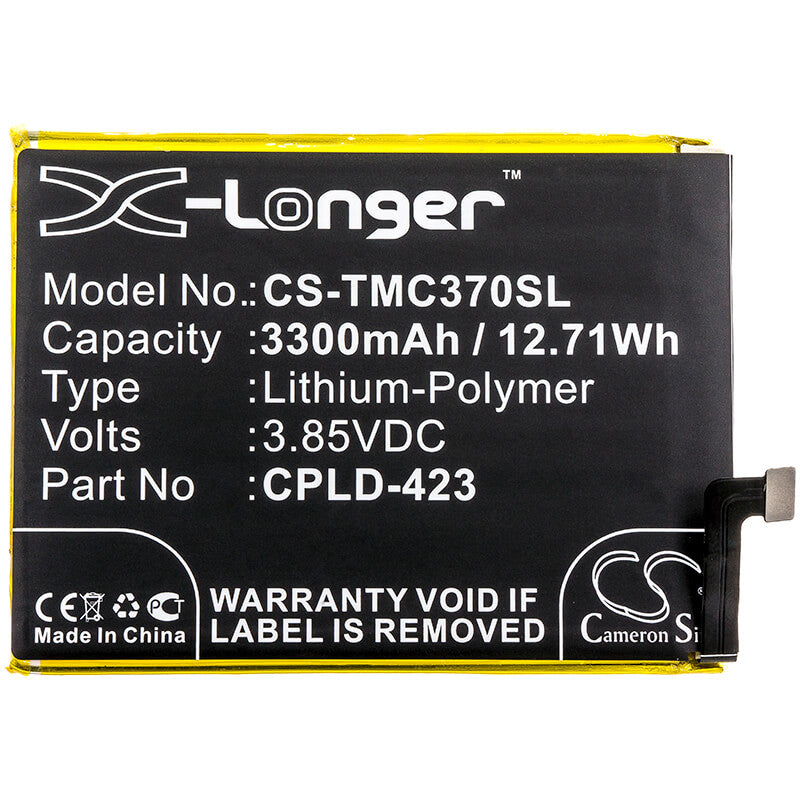 3.85V, 3300mAh, Li-Polymer Battery fits T-mobile, C3701a, Revvl Plus, 12.705Wh