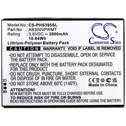 3.8V, 2800mAh, Li-Polymer Battery fits Philips, Cts395, Xenium S395, 10.64Wh